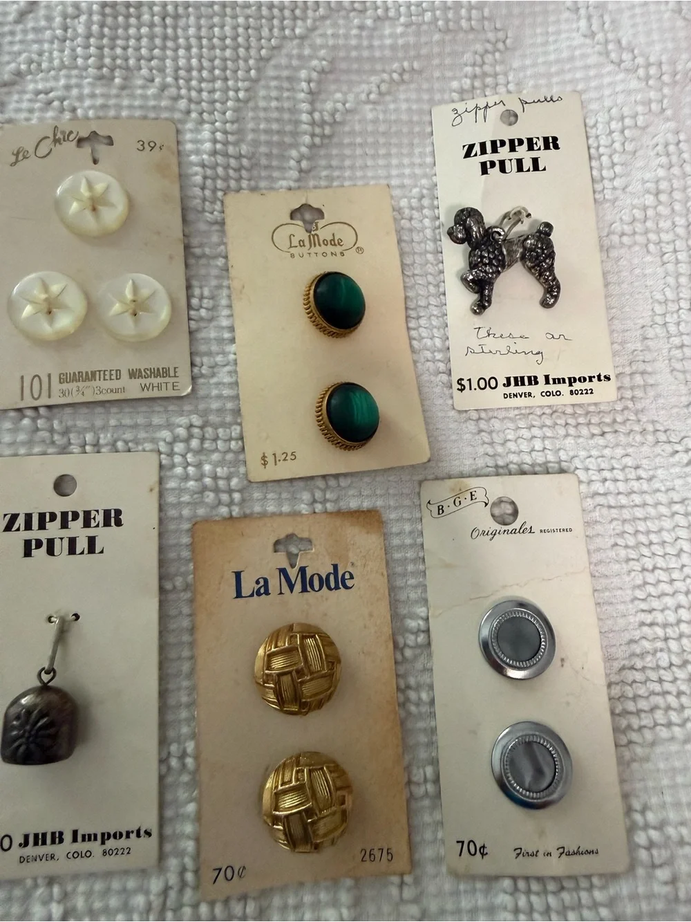 Vintage Button & Zipper Pull Lot La Mode Le Chic Sterling Silver Poodle JHB